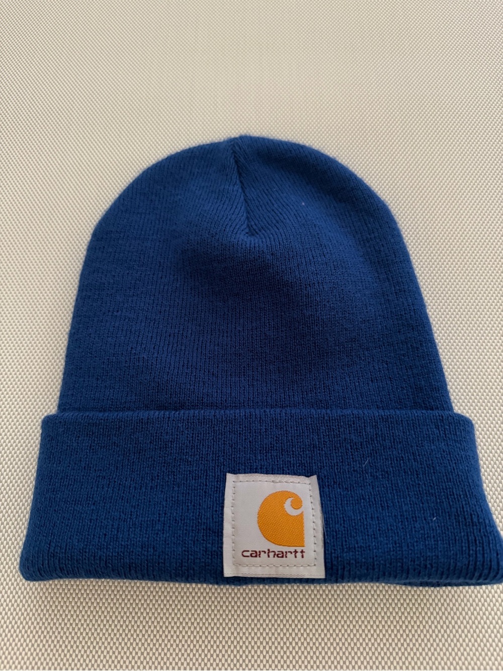 Carhartt Kids Blue Knit Cuffed Beanie with Gold Logo Patch